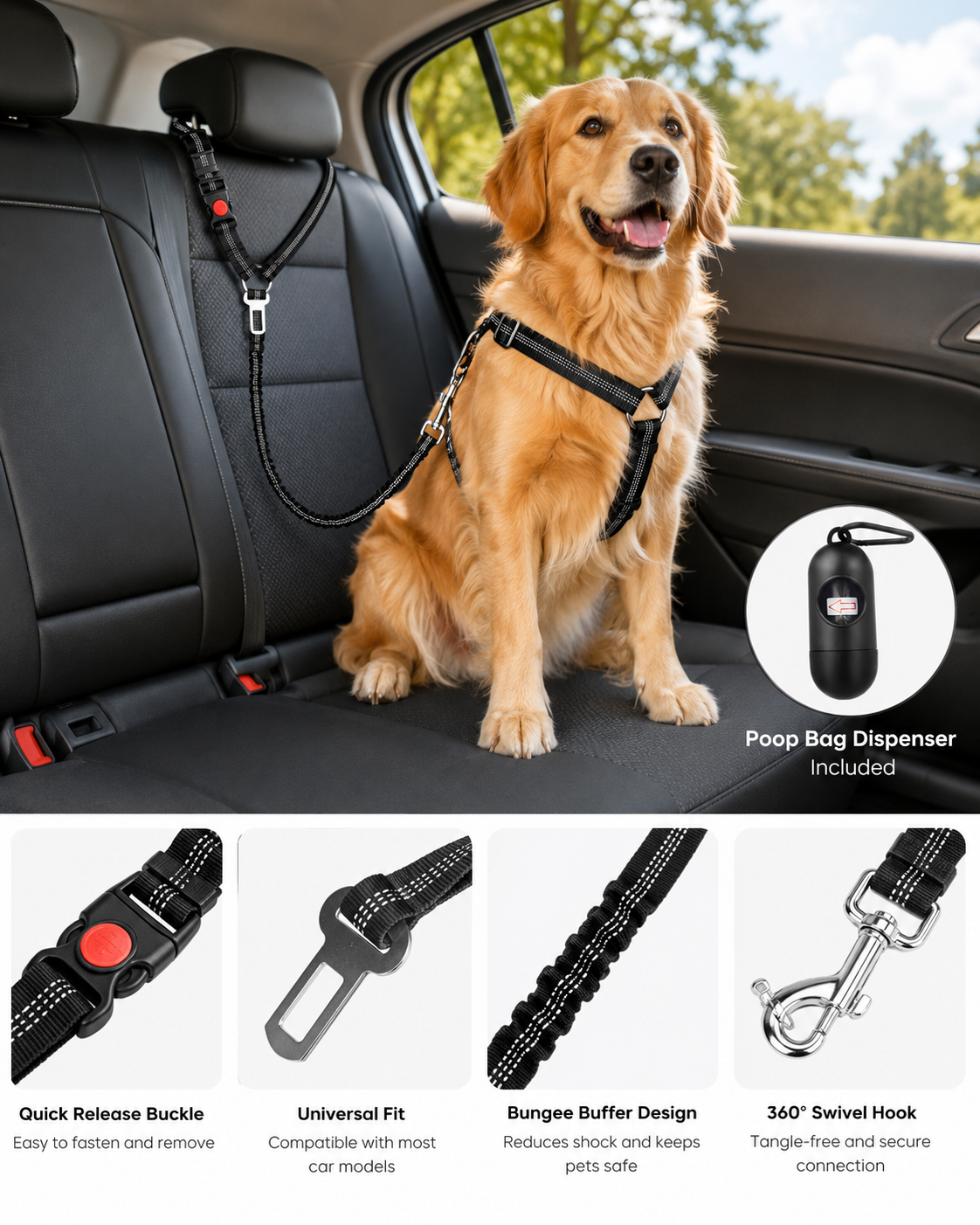 Vastar 3-in-1 Adjustable Dog Car Harness