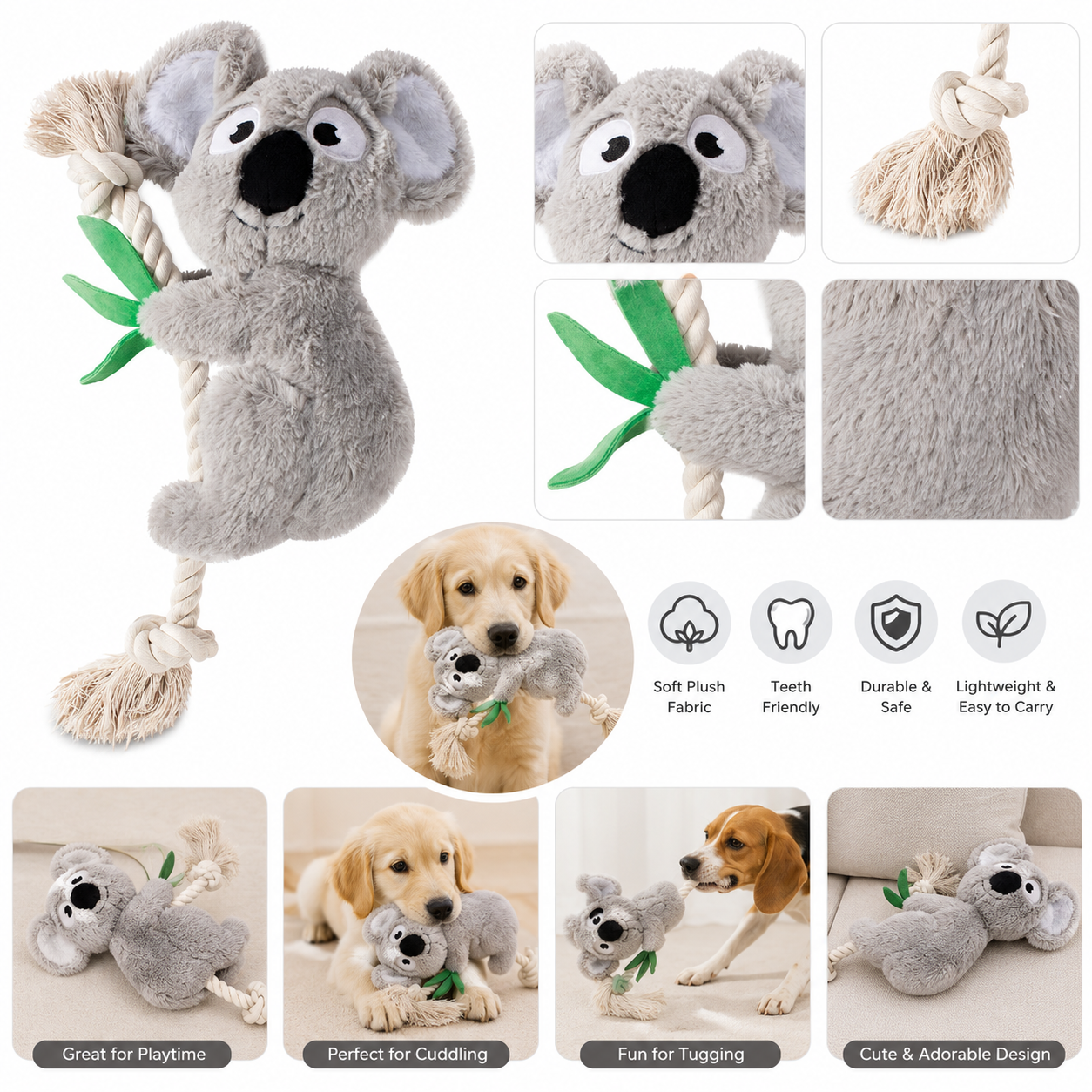 Fringe Studio Plush Koala Bear Squeaker Toy XL Gray